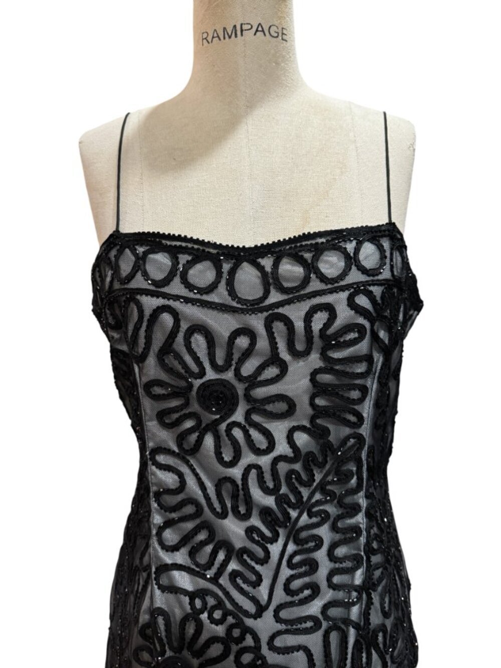 Adrianna Papell Black Beaded Mesh Cocktail Dress Petite 12 Vintage Glam - Picture 3 of 6